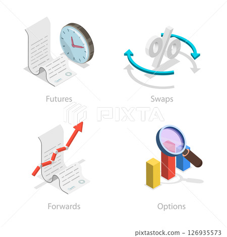3D Isometric Flat  Illustration of Types Of Derivatives, Financial Investments 126935573