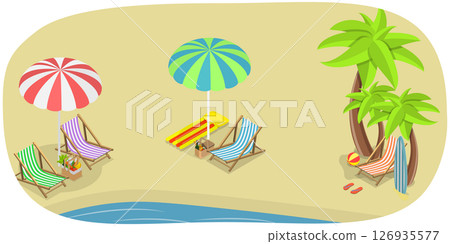 3D Isometric Flat Set of Summer Beach, Vacation by the Sea 3D Isometric Flat Set of Summer Beach, Vacation by the Sea 126935577