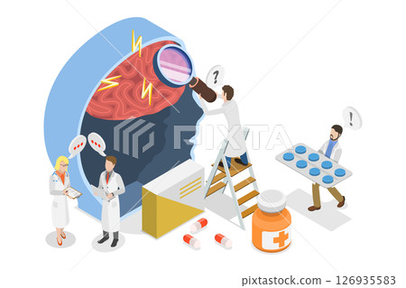 3D Isometric Flat Illustration of Migraine or Headache, Diagnosis And Treatment 3D Isometric Flat Illustration of Migraine or Headache, Diagnosis And Treatment 126935583