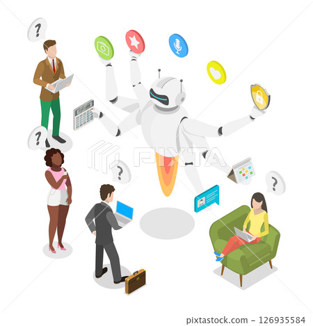 3D Isometric Flat  Illustration of AI Services, Boosting Employee Office Productivity 126935584