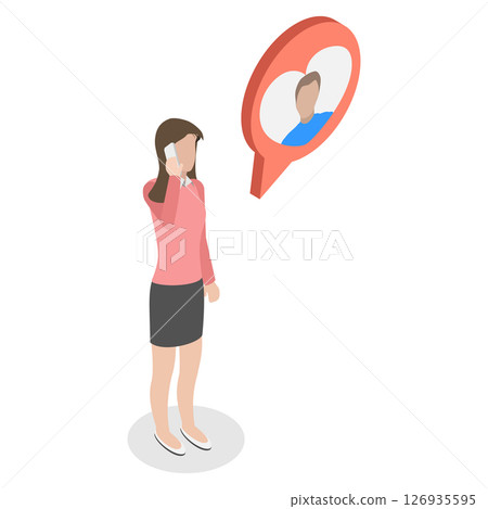 3D Isometric Flat  Illustration of Distant Relationship, Woman Calls to her Boyfriend 126935595