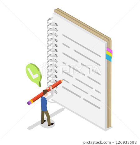 3D Isometric Flat  Illustration of Notebook, Planning and Organization 126935598