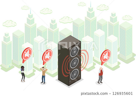 3D Isometric Flat  Illustration of Urban Sound Pollution, Impact On People Well-Being 126935601