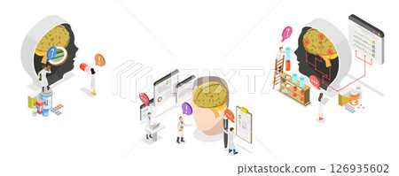 3D Isometric Flat Illustration of Psychology and Neurology, Diagnosis And Treatment 3D Isometric Flat Illustration of Psychology and Neurology, Diagnosis And Treatment 126935602