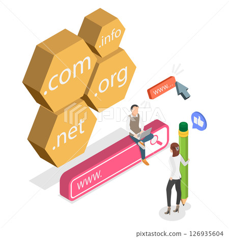 3D Isometric Flat  Illustration of Internet Technology, Idea Of Registering A Domain 126935604