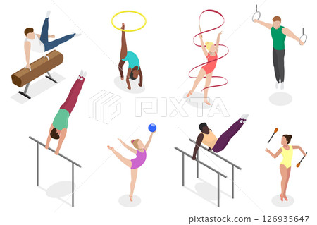 3D Isometric Flat  Set of Athletic Gymnastics, Sport Competitions 126935647