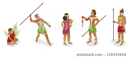 3D Isometric Flat  Set of Native Tribal People, Aboriginal Men 126935648