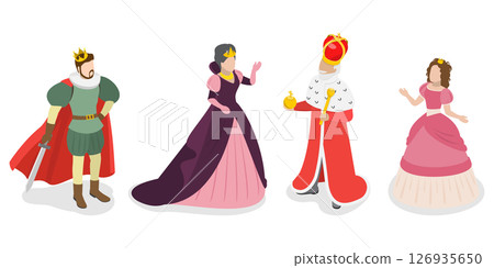 3D Isometric Flat  Set of Fairy Characters, Medieval People 126935650