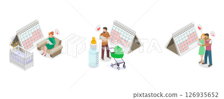 3D Isometric Flat  Illustration of Maternity And Paternity Leave, Caring For Newborn Infants 126935652