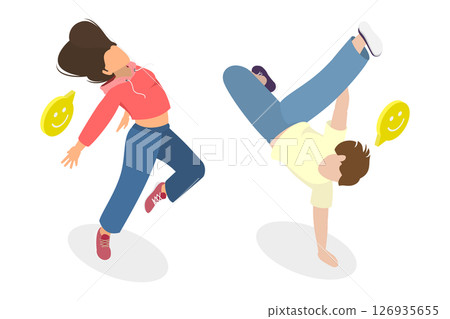 3D Isometric Flat  Illustration of Hip-hop Dancer, Breakdance Style 126935655