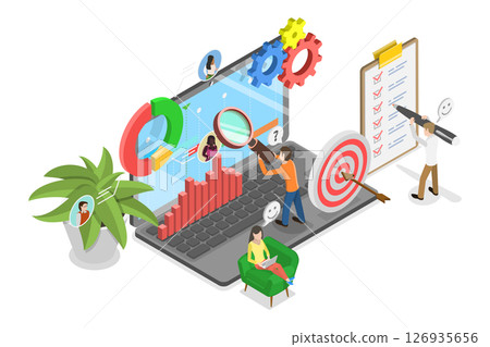 3D Isometric Flat Illustration of Project Plan and Organization, Productivity and Mrketing Analysis 3D Isometric Flat Illustration of Project Plan and Organization, Productivity and Mrketing Analysis 126935656