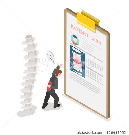 3D Isometric Flat  Illustration of Lower Back Pain, Orthopedic Examination 126935662