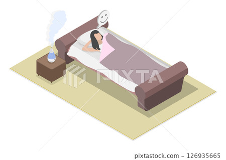 3D Isometric Flat Illustration of Healthy Sleep Environment, Air Humidifier 3D Isometric Flat Illustration of Healthy Sleep Environment, Air Humidifier 126935665