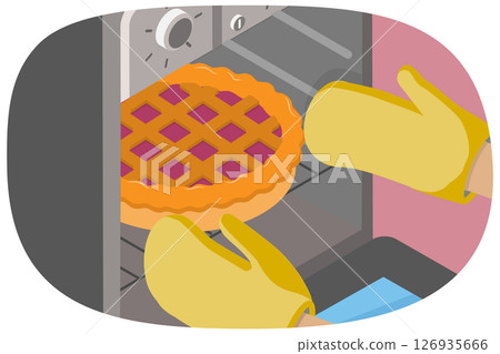 3D Isometric Flat  Illustration of Cooking at Home, Baking Pie In Modern Electric Oven 126935666