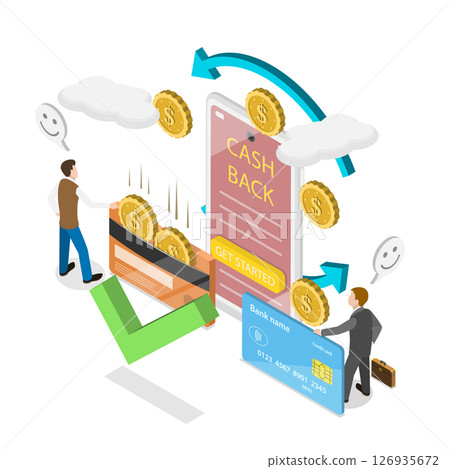 3D Isometric Flat Illustration of Cashback Service, Loyalty Program 3D Isometric Flat Illustration of Cashback Service, Loyalty Program 126935672
