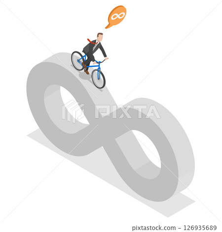 3D Isometric Flat  Set of Business Cycle, Businessman Cycling On Endless Infinity Loop Trail 126935689