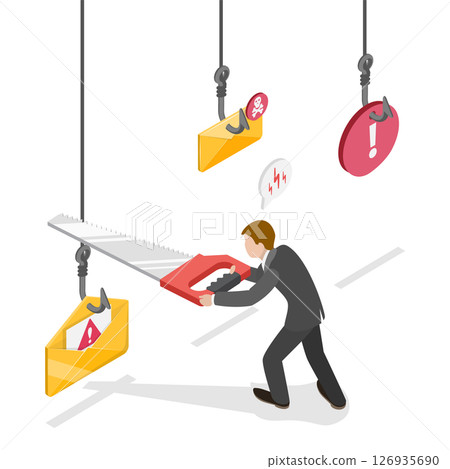 3D Isometric Flat  Illustration of Internet Phishing Or Spam, Strategies To Avoid Phishing And Spam Emails 126935690