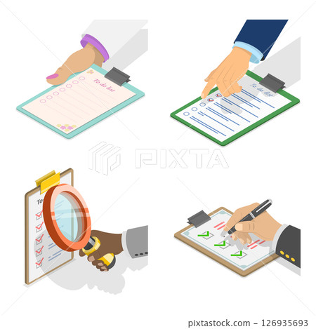 3D Isometric Flat  Set of Checklists, Todo List Collection 126935693