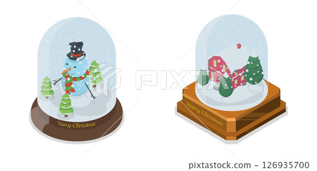 3D Isometric Flat  Set of Christmas Globes, Winter Glass Ball 126935700