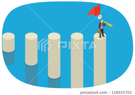 3D Isometric Flat  Illustration of New Achiverment, Success Business Person Seeking Next Challenge 126935703