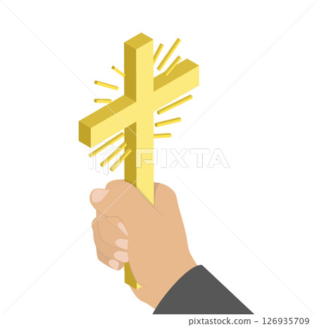 3D Isometric Flat Illustration of Golden Christian Crucifix, Catholicism Concept 3D Isometric Flat Illustration of Golden Christian Crucifix, Catholicism Concept 126935709