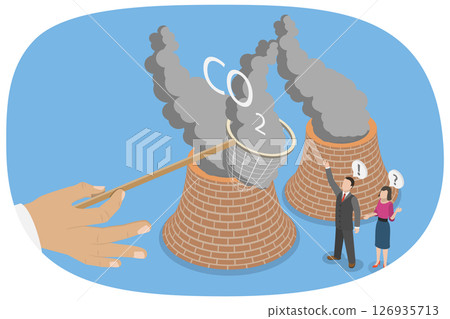 3D Isometric Flat Illustration of Reducing CO2, Holding Back Carbon, Lowering Harmful Industry Emissions 3D Isometric Flat Illustration of Reducing CO2, Holding Back Carbon, Lowering Harmful Industry Emissions 126935713