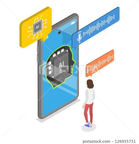 3D Isometric Flat  Illustration of Customer Support By AI , Voice Assistant 126935731