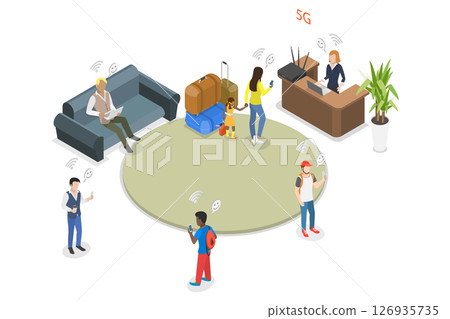 3D Isometric Flat  Illustration of Inside Hostel, Cheap Hotel 126935735