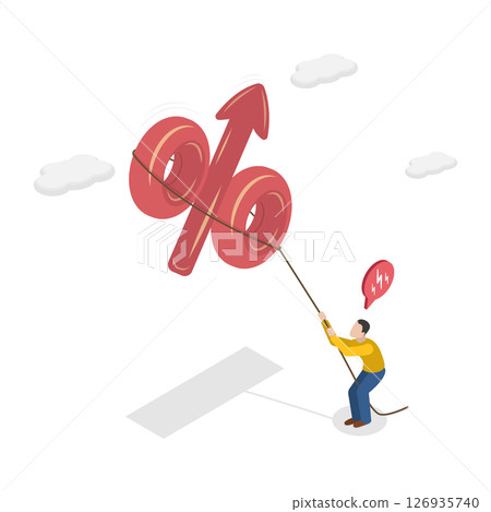 3D Isometric Flat  Illustration of High Interest Rate, Rising of Consumer Goods Prices 126935740