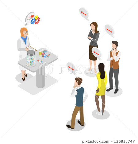 3D Isometric Flat  Illustration of Drug Testing Process , Clinical Trial 126935747