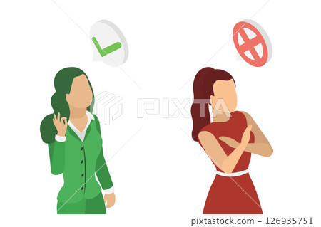 3D Isometric Flat  Illustration of Refuse and Approval Signs, Yes or No 126935751