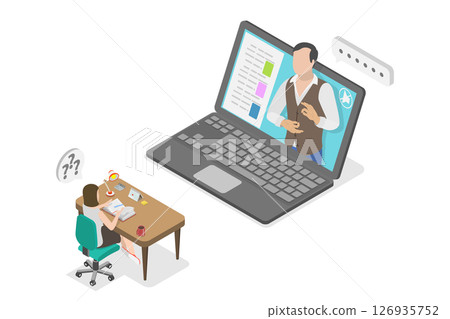 3D Isometric Flat  Illustration of Education For Disabled People, Online Teaching And Communication Technologies 126935752