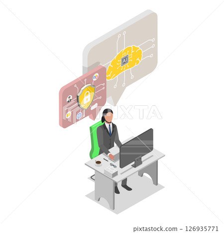 3D Isometric Flat  Illustration of Data Protection, Internet Security 126935771