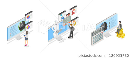 3D Isometric Flat  Illustration of AI In Human Resources , Robot HR Manager 126935780