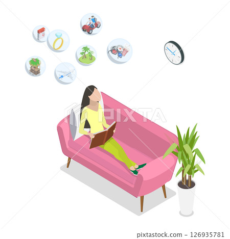 3D Isometric Flat  Illustration of Reading Lover, Grow Creative Imagination 126935781
