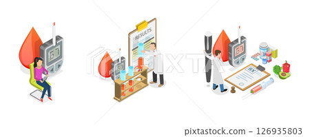 3D Isometric Flat  Illustration of Glucose Monitoring, Diabetes Mellitus 126935803