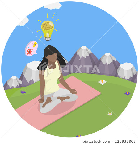 3D Isometric Flat  Illustration of Achieving Balance And Harmony In Mind And Body, Spiritual Practice 126935805