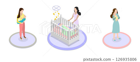 3D Isometric Flat  Illustration of Newborn Care, Baby Daily Routine 126935806