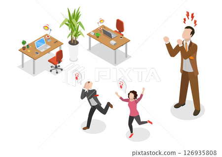 3D Isometric Flat Illustration of Angry Boss, Stressful Office Environments 3D Isometric Flat Illustration of Angry Boss, Stressful Office Environments 126935808