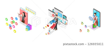 3D Isometric Flat  Illustration of Internet Marketing, Online Advertising Campaign 126935811