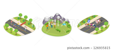 3D Isometric Flat Illustration of Healthy Activities and Lifestyle, Sprint, Jogging 3D Isometric Flat Illustration of Healthy Activities and Lifestyle, Sprint, Jogging 126935815