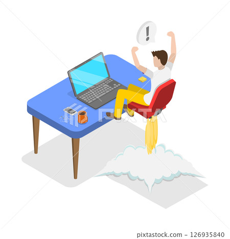 3D Isometric Flat  Illustration of Career Development, Towards Goals Through Motivation 126935840