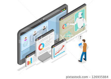 3D Isometric Flat  Illustration of AI-Driven Shopping, User Activity Analysis 126935864