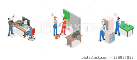 3D Isometric Flat  Illustration of Repair Services, Maintenance Workers 126935882