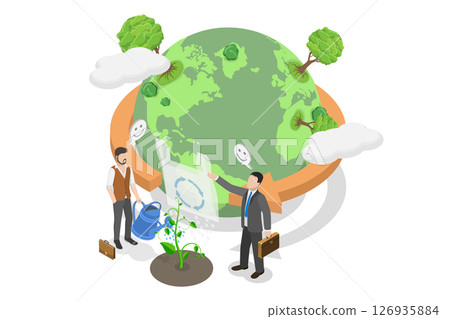 3D Isometric Flat  Illustration of Global Plastic Reuse, Biodegradable Materials 126935884
