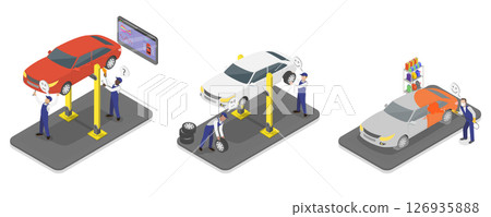 3D Isometric Flat  Illustration of Auto Repair, Car Check Up Services 126935888