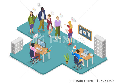 3D Isometric Flat Illustration of New Members of a Team , Company Onboarding Process 3D Isometric Flat Illustration of New Members of a Team , Company Onboarding Process 126935892