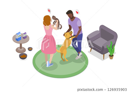 3D Isometric Flat  Illustration of Animal Lovers, Happy and Appreciating Pet Owners 126935903