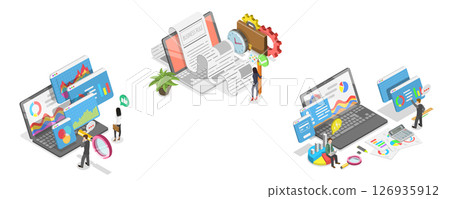 3D Isometric Flat Illustration of IT Project Management, Financial Analysis Report 3D Isometric Flat Illustration of IT Project Management, Financial Analysis Report 126935912