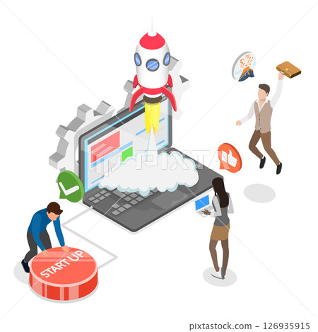 3D Isometric Flat  Illustration of StartUp, Project Launch 126935915